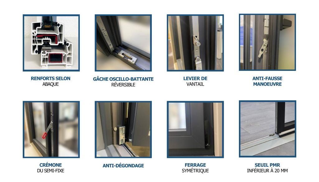 Options de quincailleries de la menuiserie PVC SPE70